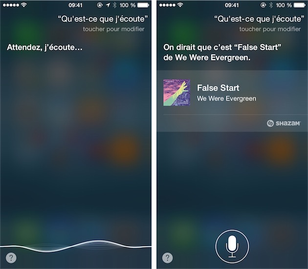 Avec iOS 8, on peut demander « Qu’est-ce que j’écoute ? », et Siri lancera une reconnaissance audio pour proposer un résultat.